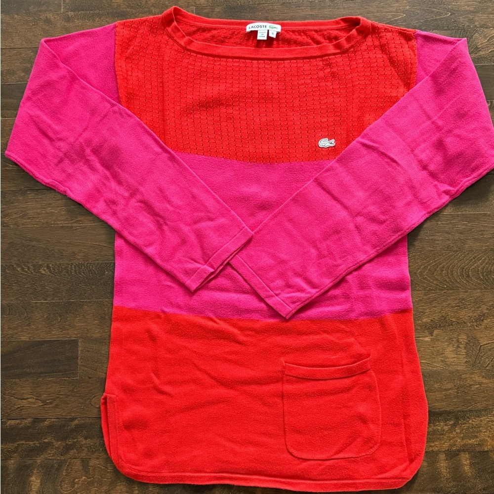 Lacoste Pink and Red Long Sleeve Sweater
